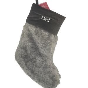 NWT POTTERY BARN VELVET FAUX FUR STOCKING DAD EMBROIDERED LINED GRAY CHINCHILLA